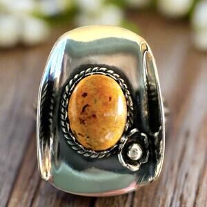 Bumblebee Jasper Cowgirl Cowboy Ring Sterling Silver Size 8.5